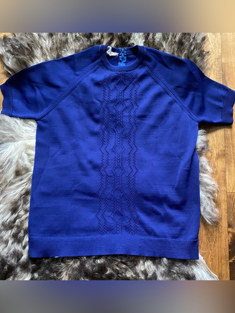 Vintage Short-Sleeve Mock High Neck Nylon Pullover Top Royal Blue S/M Diamond